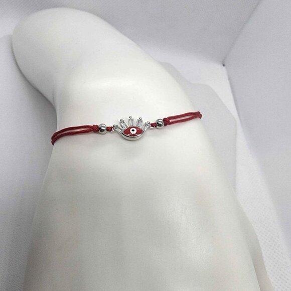 Sterling Silver 925 Red Evil Eye Design With Red String Bracelet - Picture 1 of 3